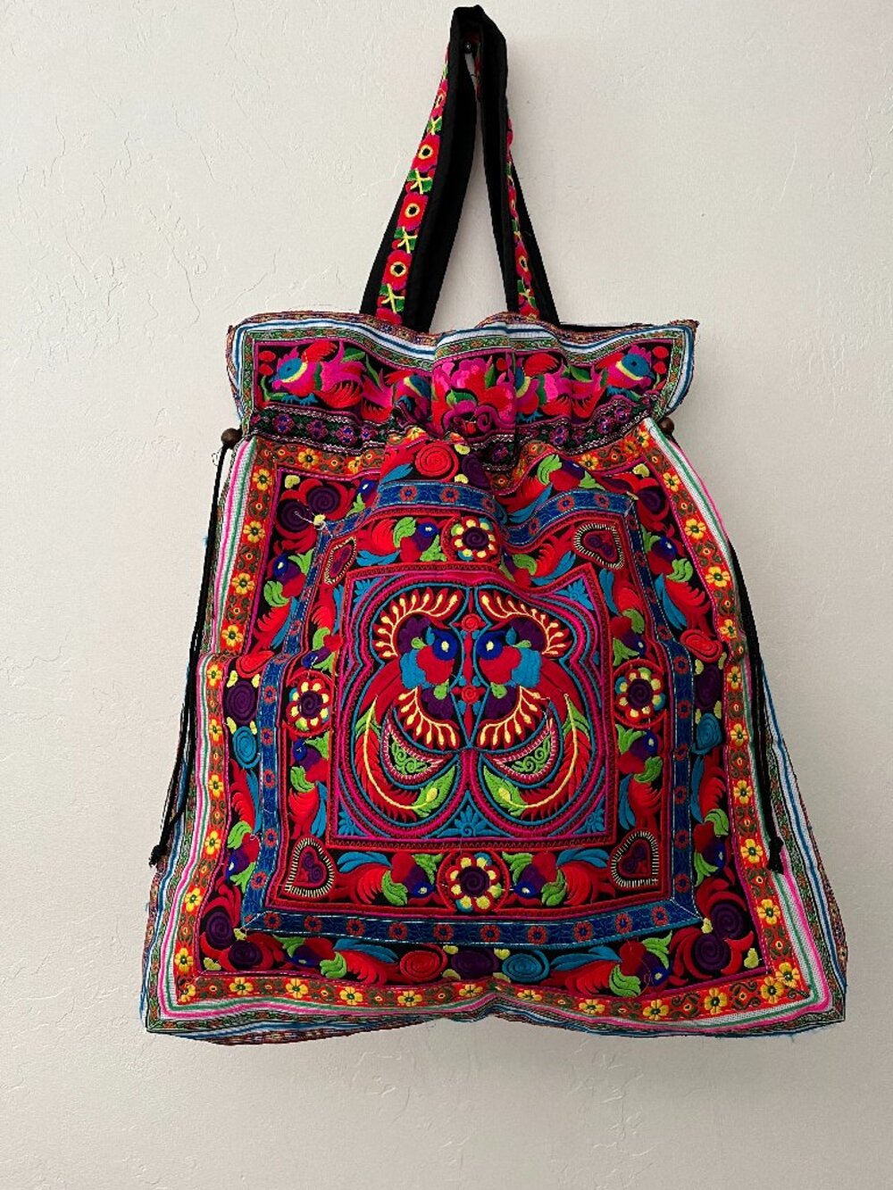 Embroidered Floral Hmong Tribe Large Tote Bag 21.5" L x 23" H